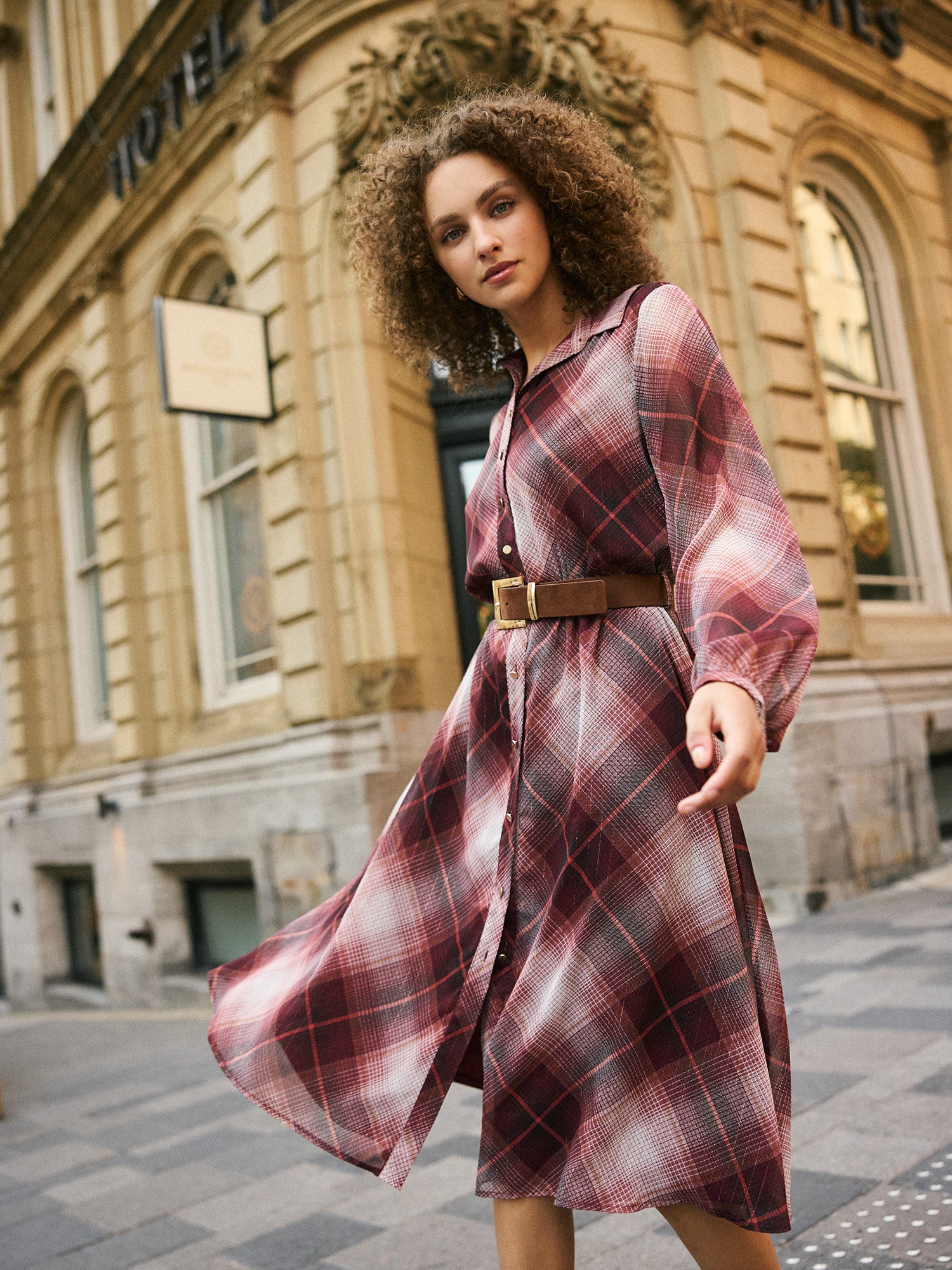 Metallic Plaid Midi Shirt Dress - Image 5