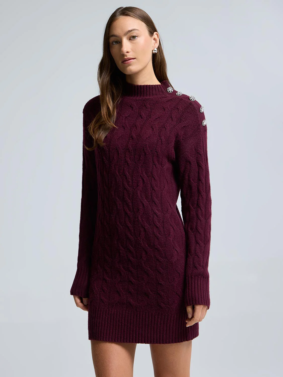 Mock Neck Cable Knit Sweater Dress - Image 7