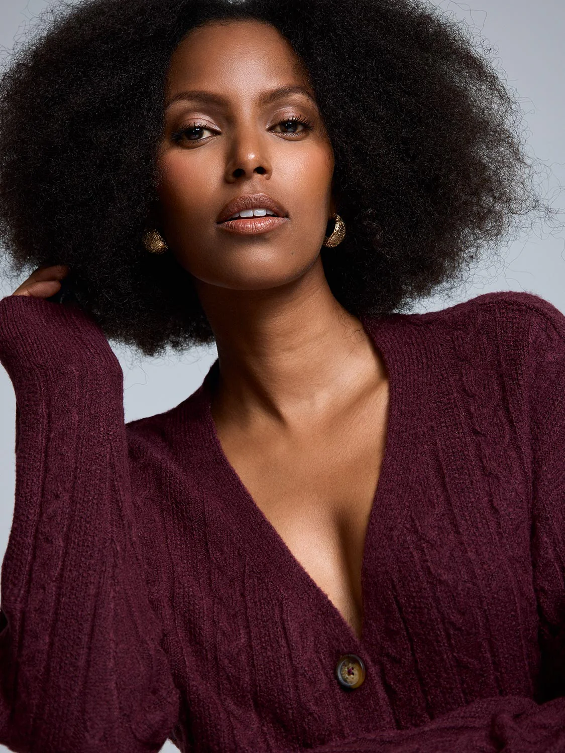 V-Neck Cable Knit Cardigan - Image 3