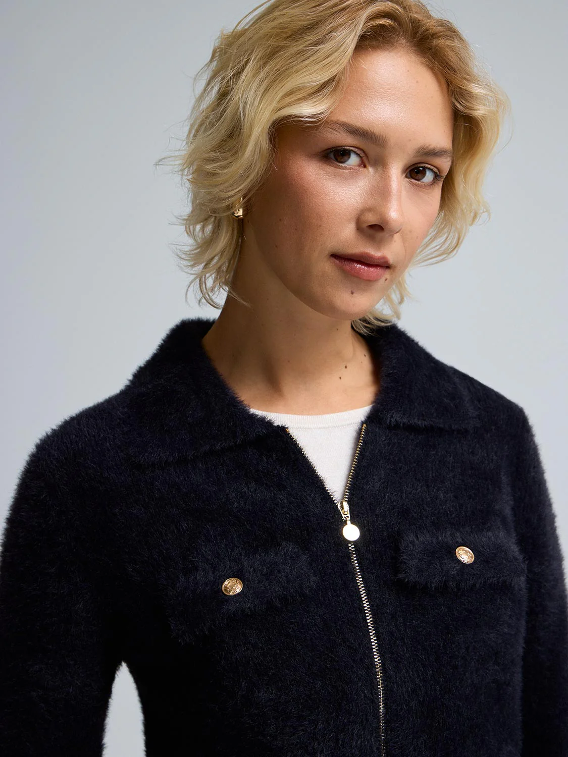 Zip-Front Fuzzy Cardigan - Image 4