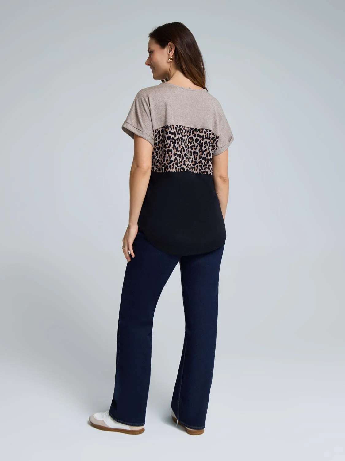 Cuffed Sleeve Animal Print Top - Image 3