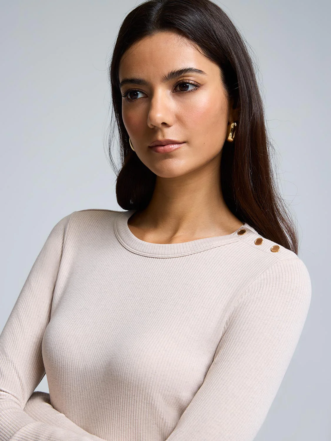 Button-Detail Ribbed Cotton-Blend Top - Image 2