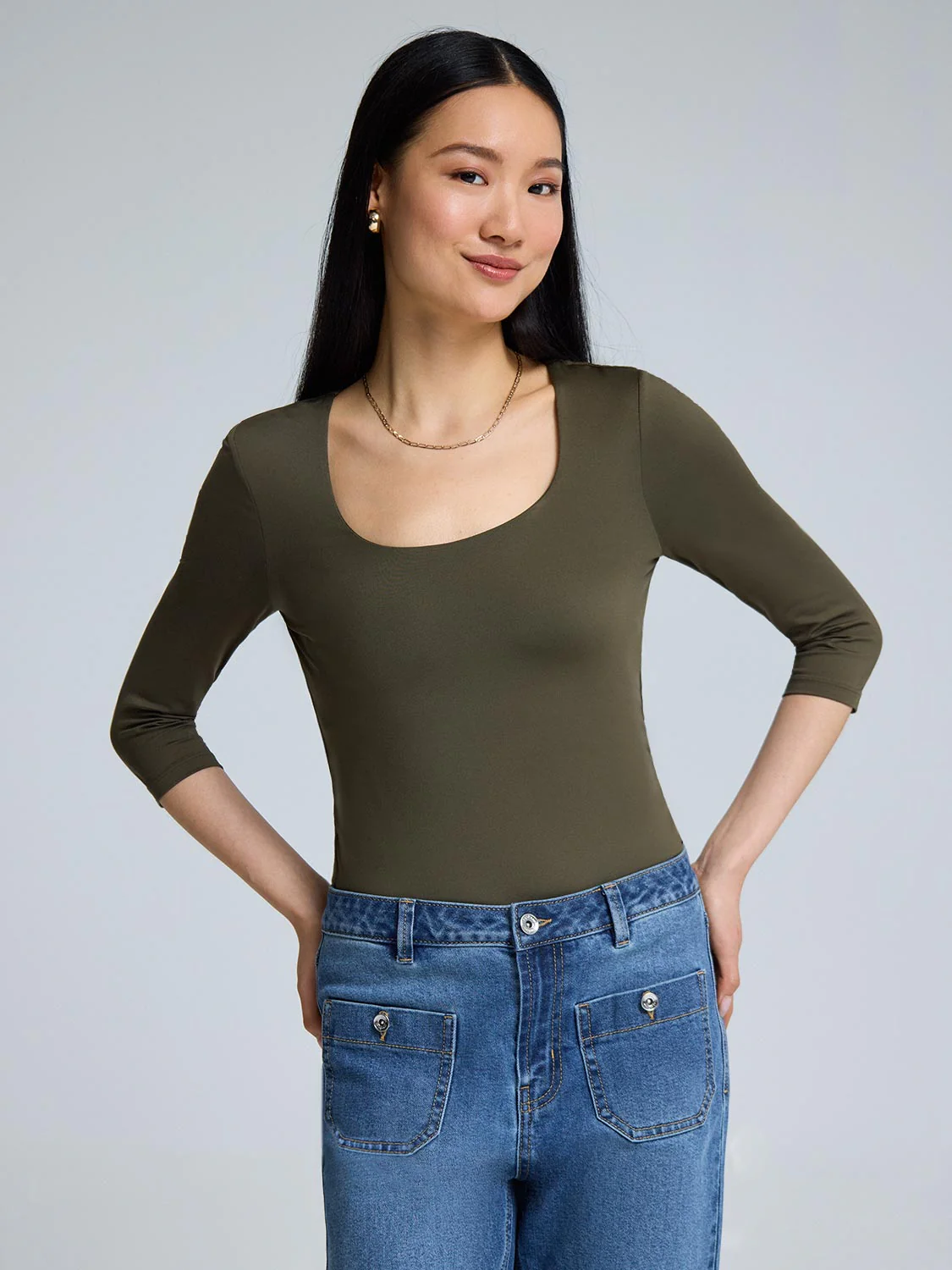 Scoop Neck 3/4 Sleeve T-Shirt - Image 4