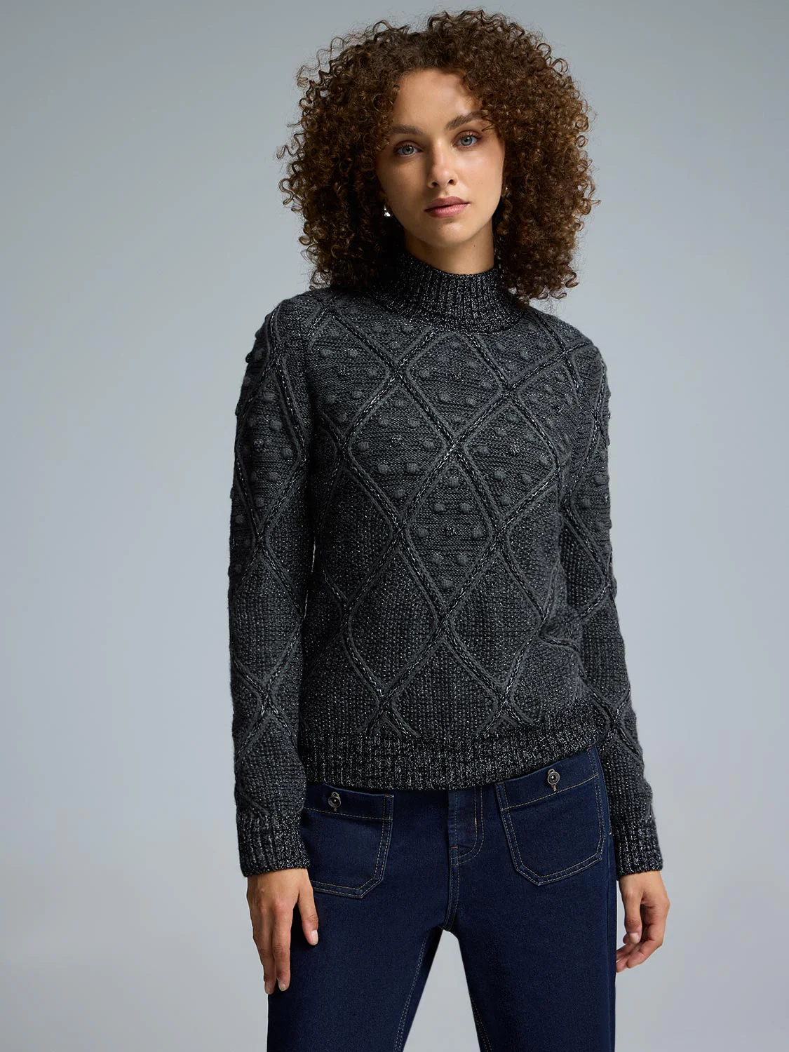 Mock Neck Pom Pom Detailed Sweater - Image 2