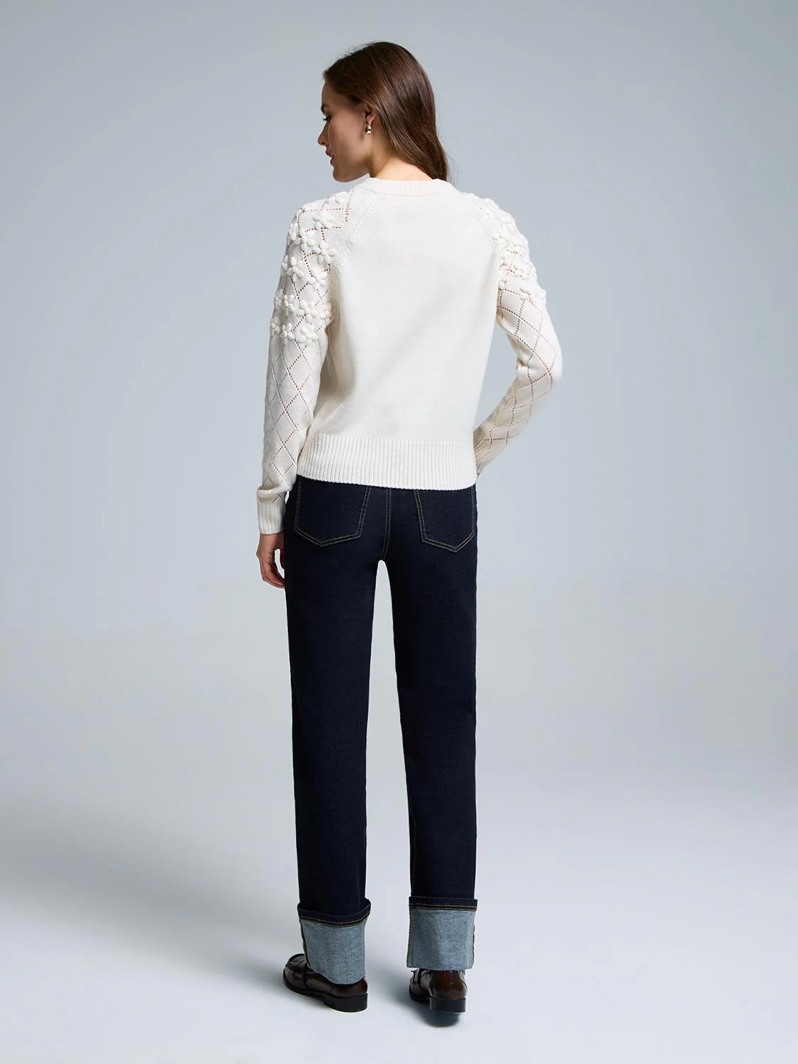 Star Applique Argyle Sleeve Sweater - Image 3
