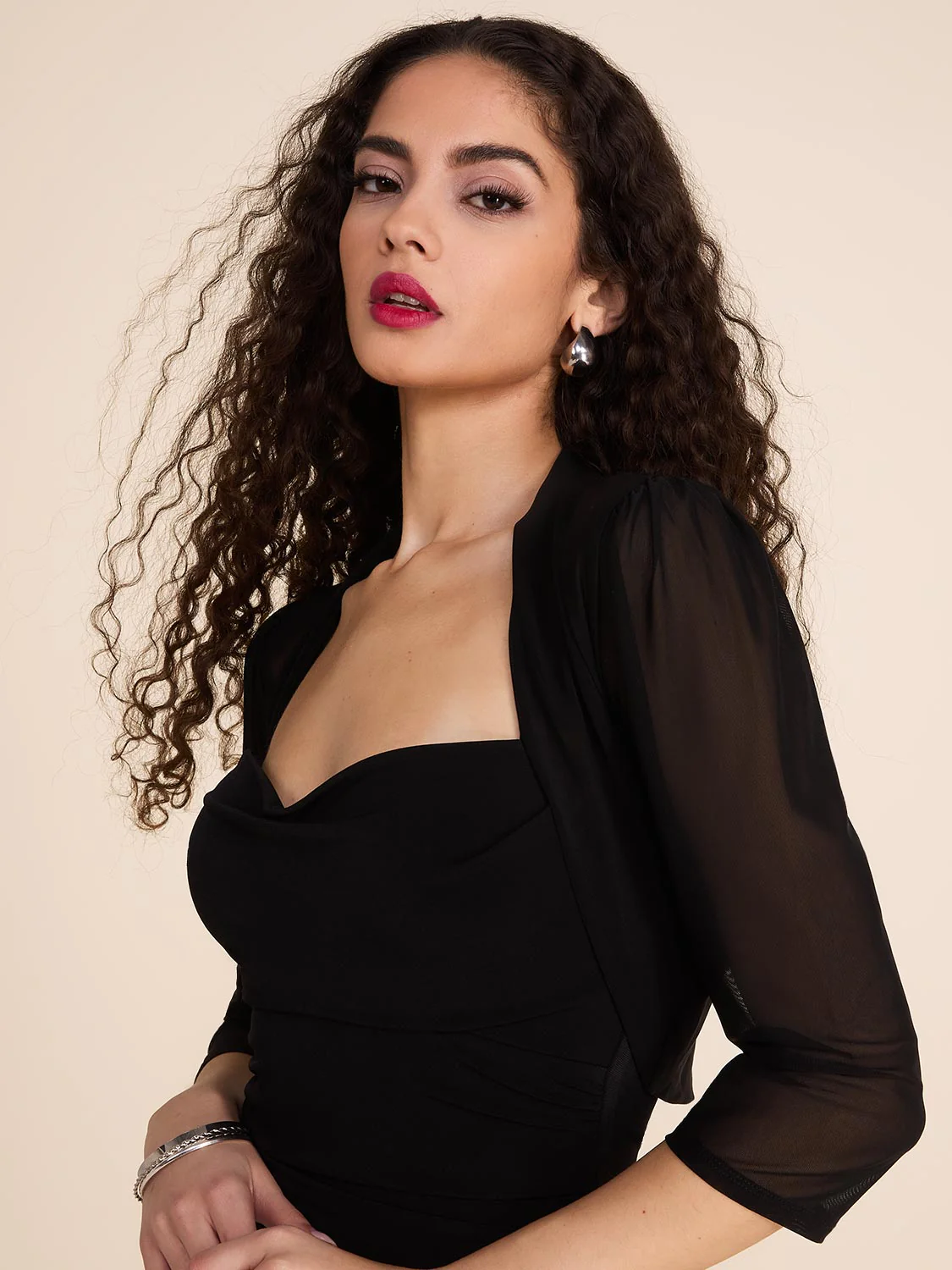 3/4 Sleeve Lace Back Mesh Cover-Up - Image 4