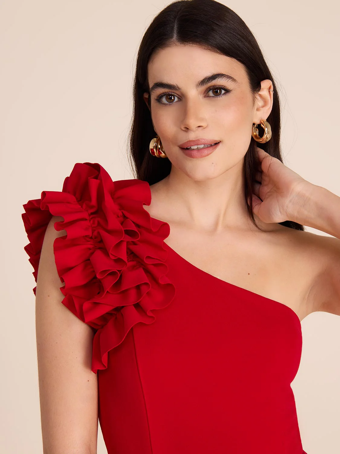 One-Shoulder Midi Sheath Dress With Rosettes - Image 3