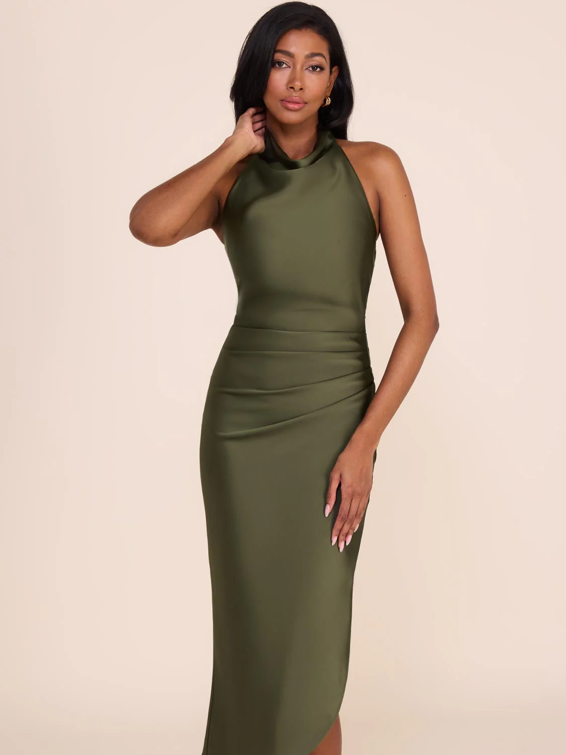 Draped Satin Halter Neck Dress - Image 3