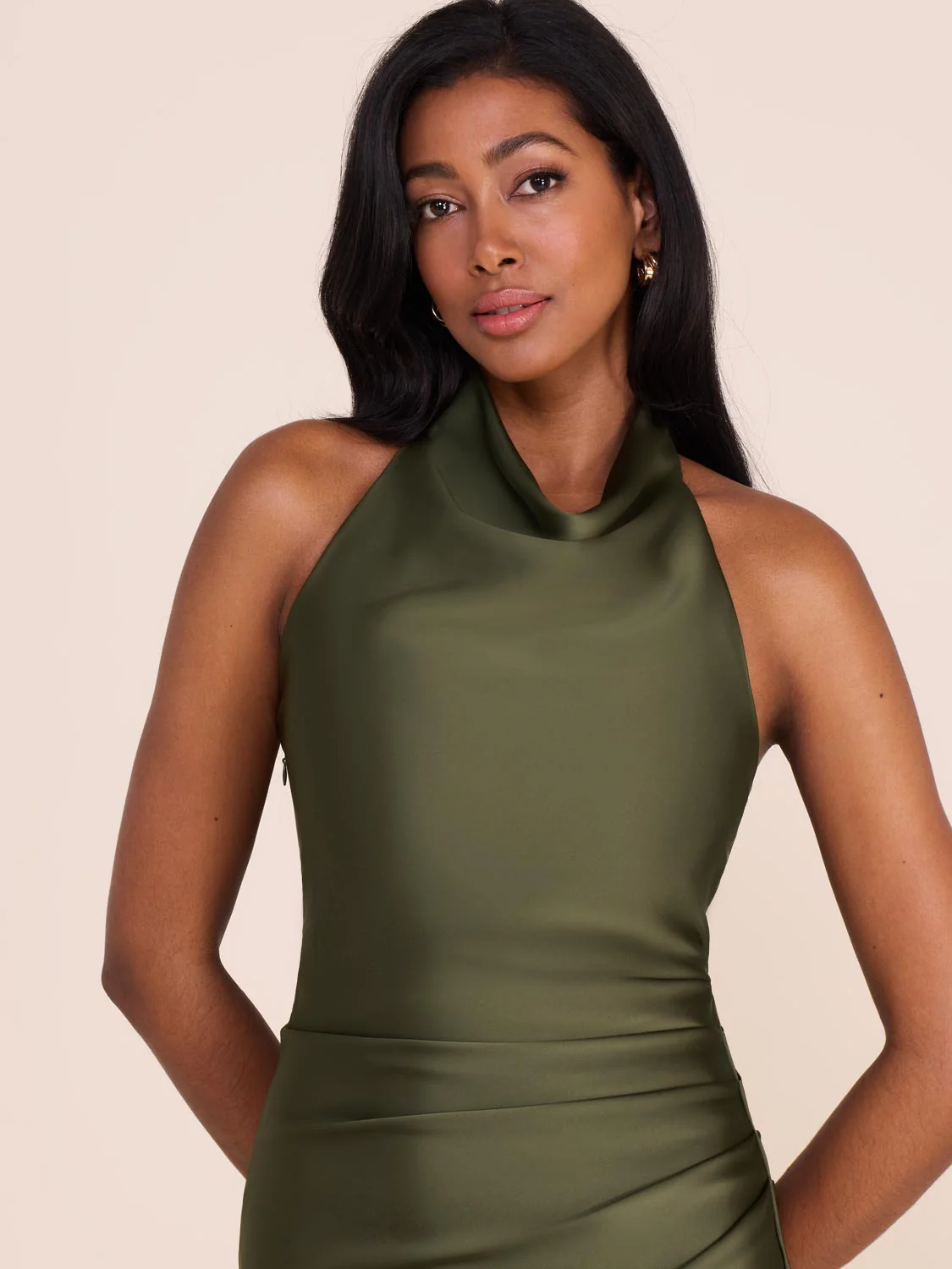 Draped Satin Halter Neck Dress - Image 4