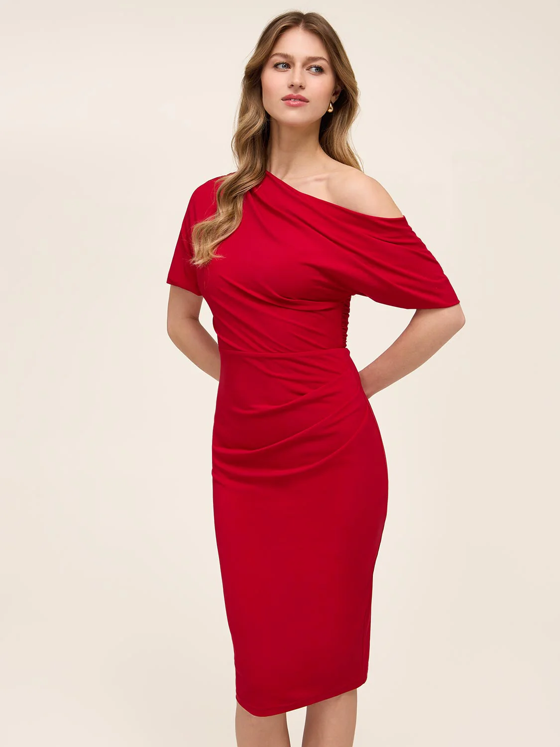 Sheath Dress With Asymmetric Neckline - Image 3
