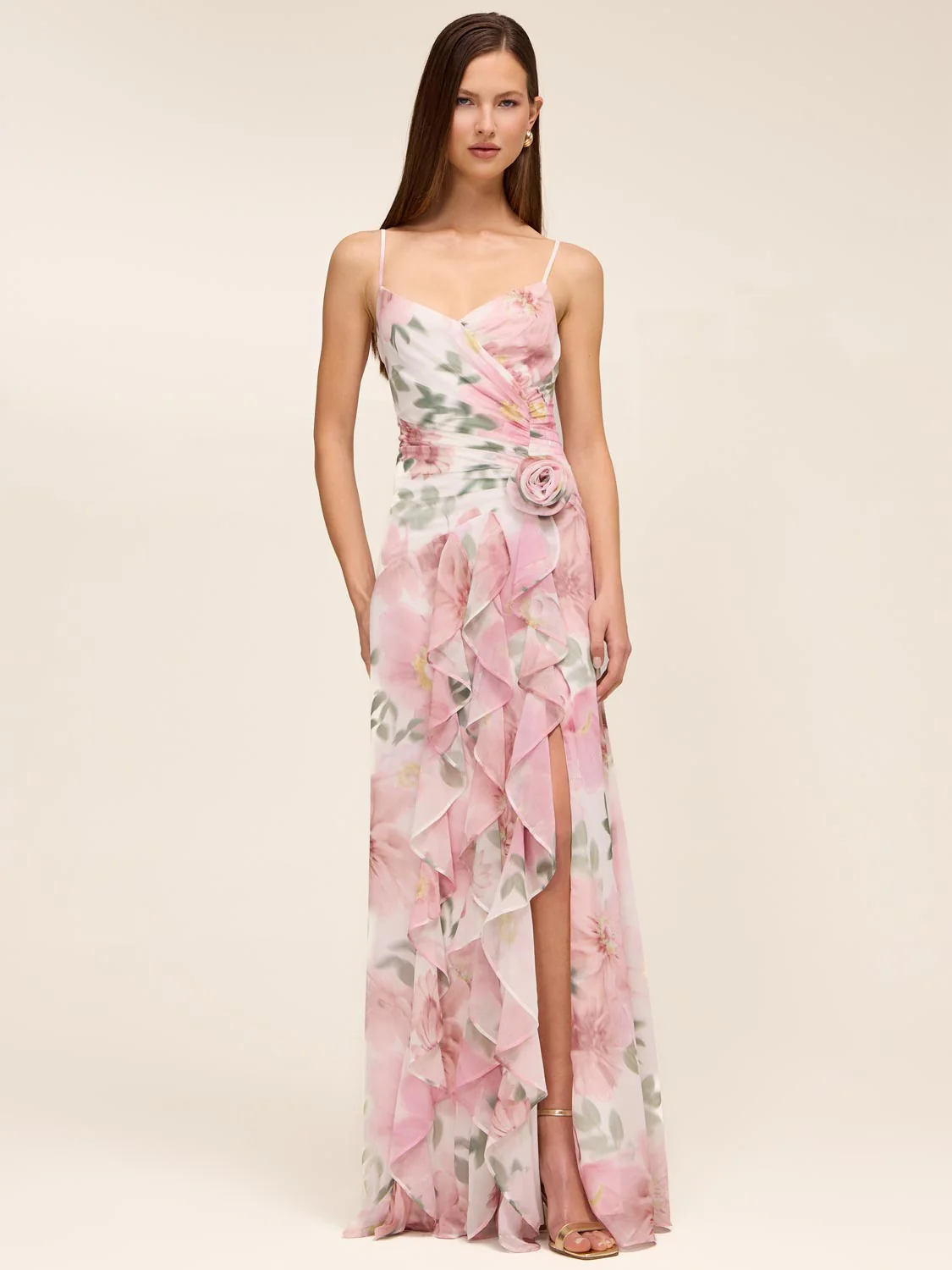 Floral Chiffon Ruffle Gown - Image 2