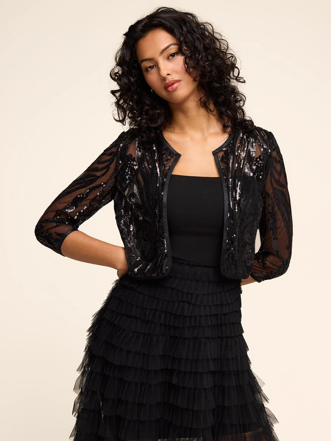 3/4 Sleeve Patterned Sequin Bolero