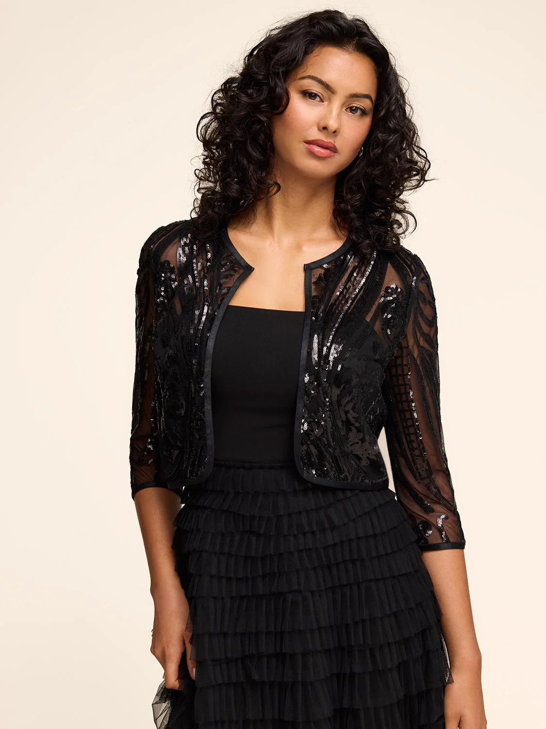 3/4 Sleeve Patterned Sequin Bolero - Image 3