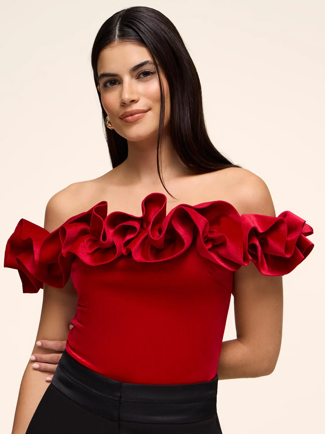 Ruffle Off-The-Shoulder Velvet Top - Image 4