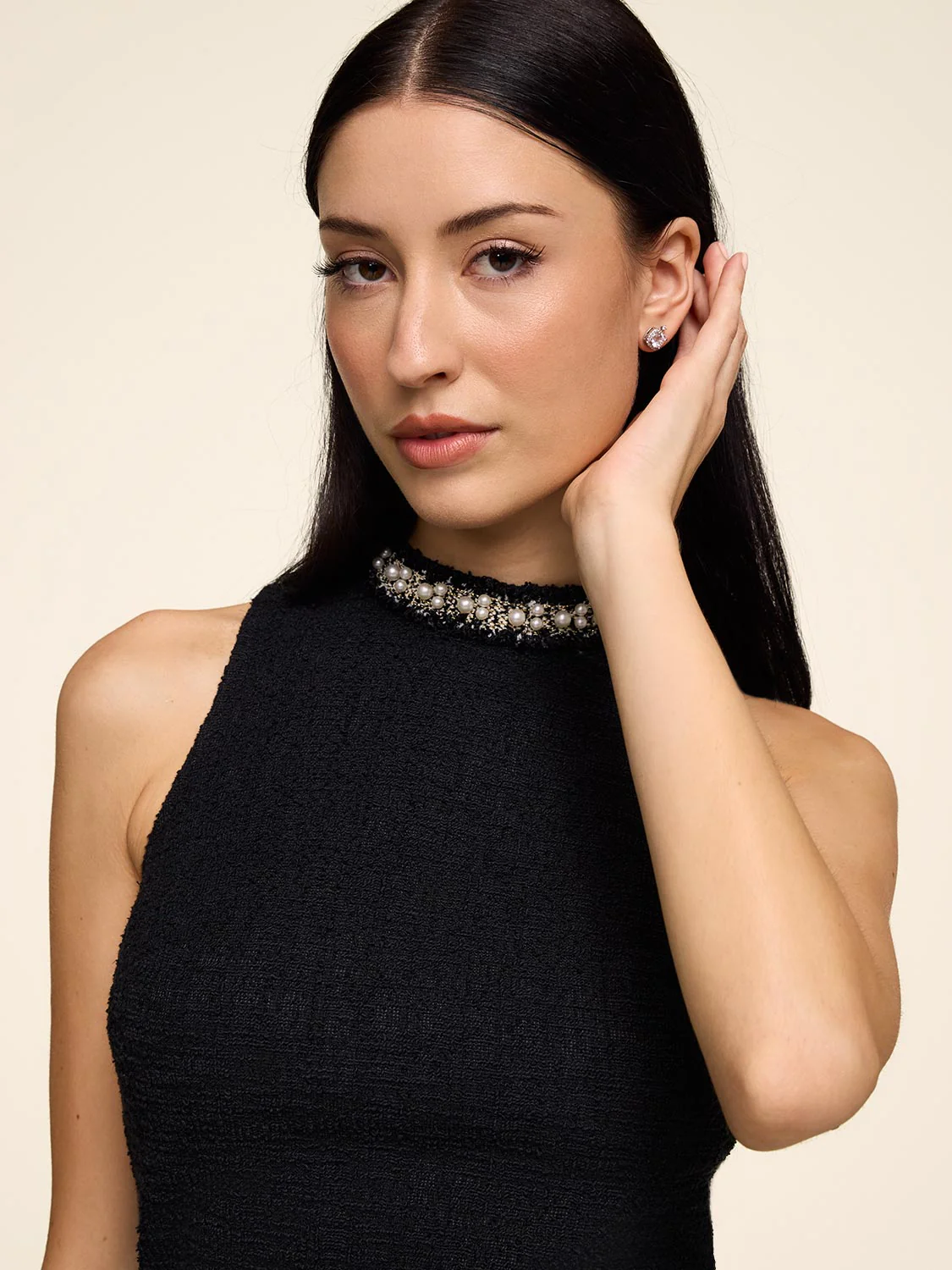 Bouclé Top With Pearl Detail - Image 4