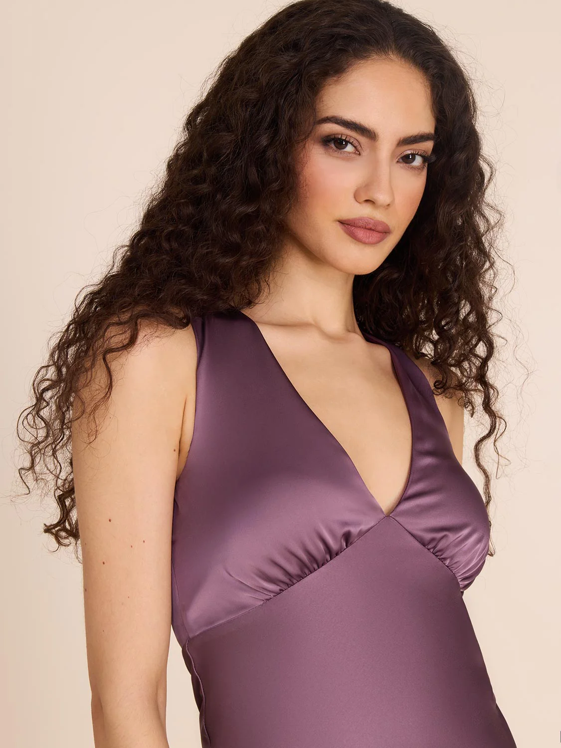 V-Neck Satin Dress With Cowl Back - Image 3