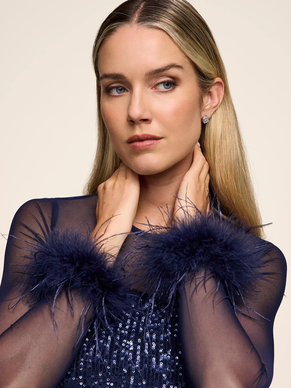 Sequin Dress With Feather Cuffs - Image 3