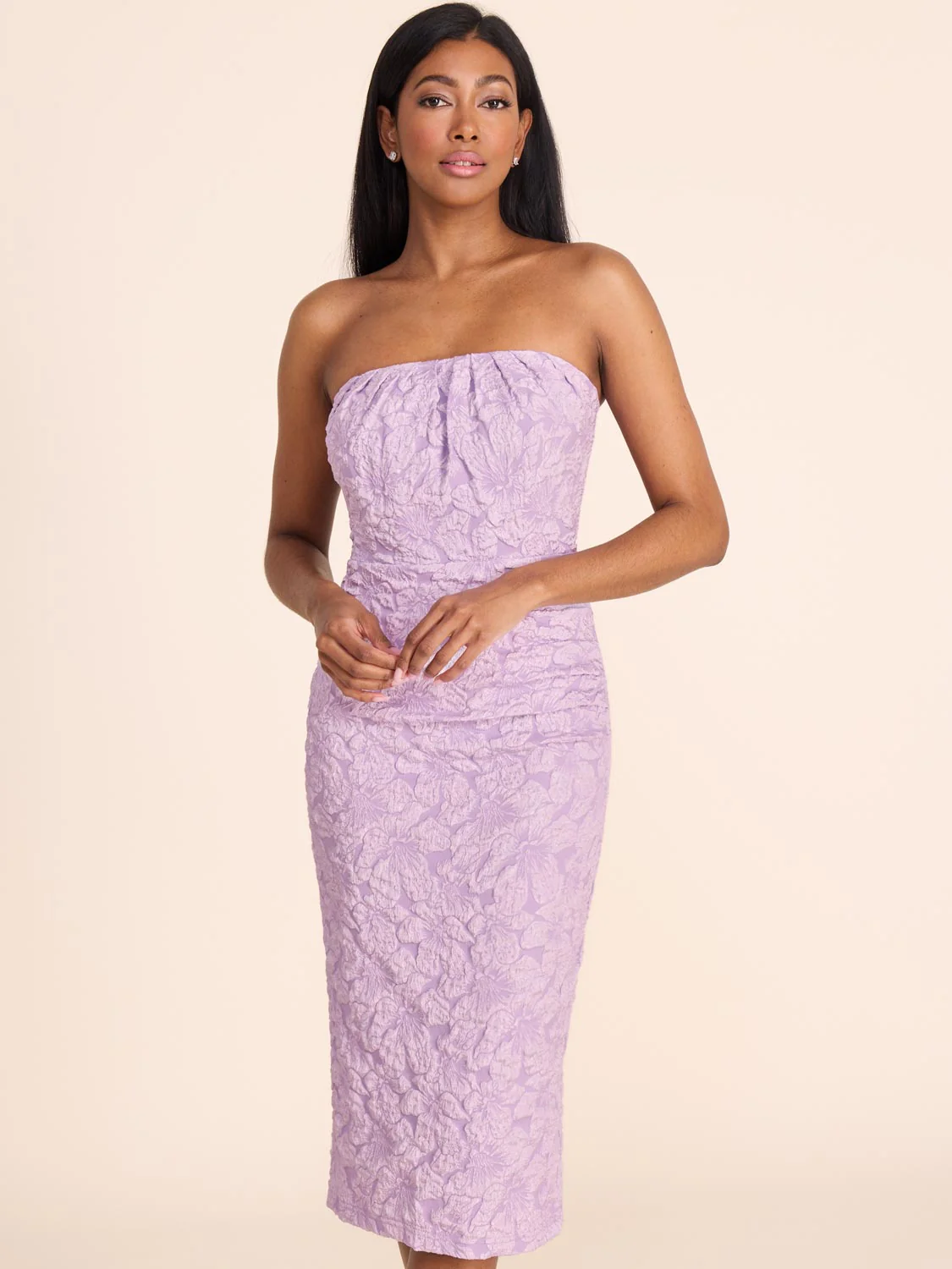 Strapless Floral Jacquard Sheath Dress - Image 3