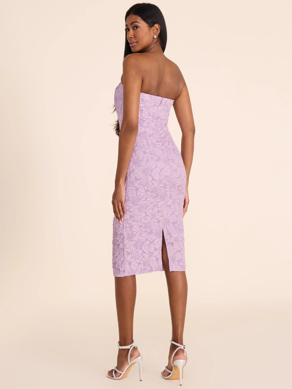 Strapless Floral Jacquard Sheath Dress - Image 5