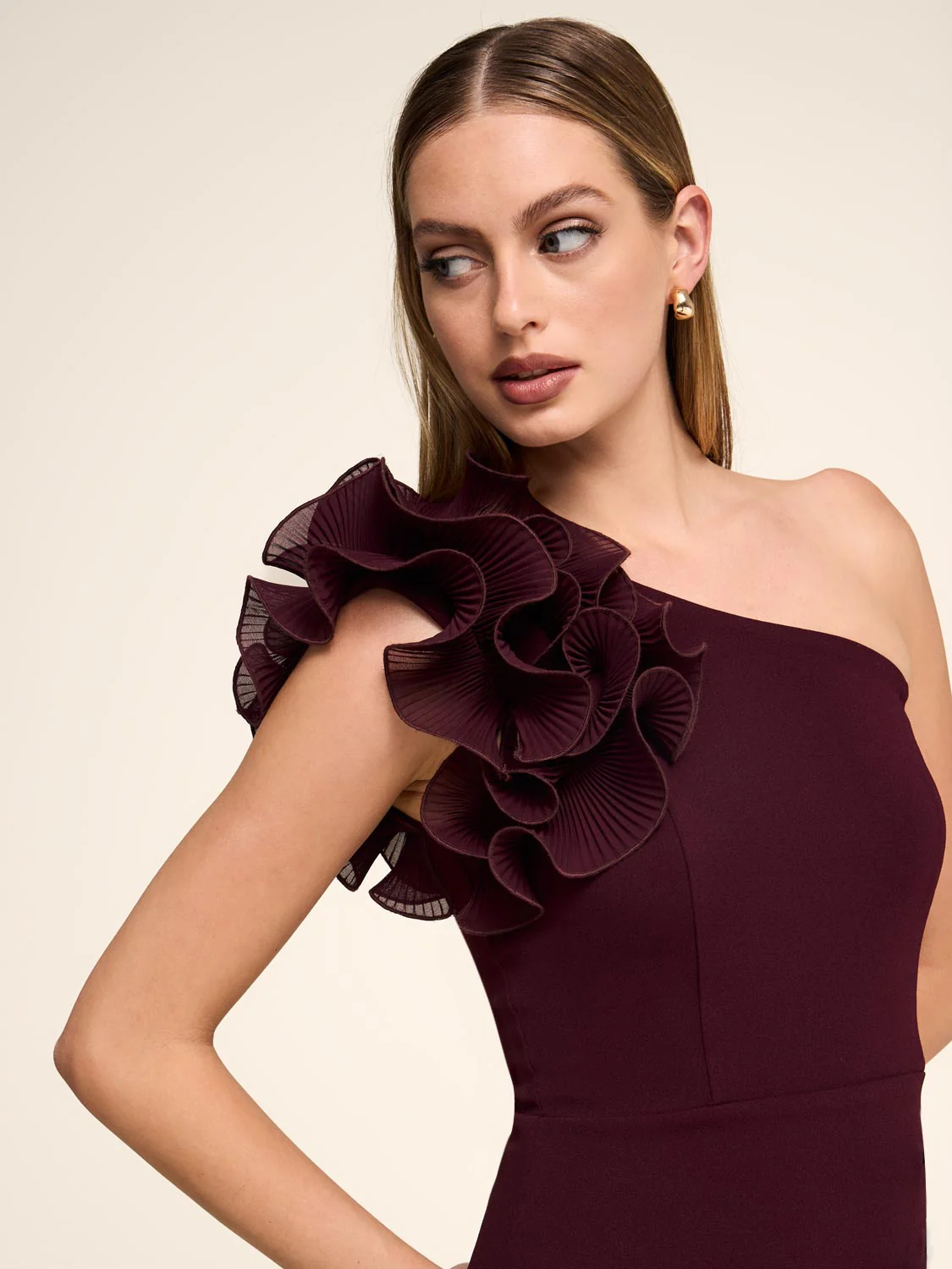 One-Shoulder Gown With Chiffon Ruffle - Image 6